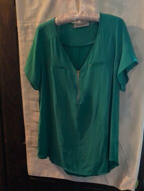 Tempted Hearts Teal Zip-Front Blouse